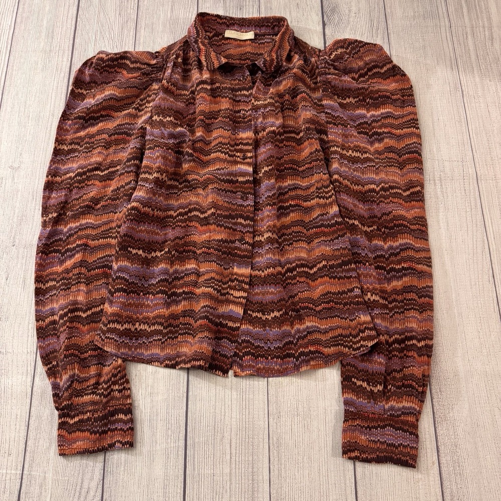 Ulla Johnson Dari Patterned Blouse in Purple Sapphire Size 10 Silk Women's Top